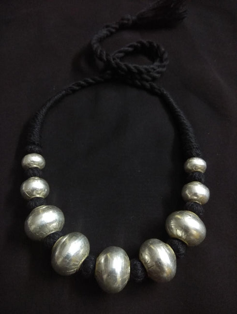 Wax Beads Silver Necklace (oversized beads)